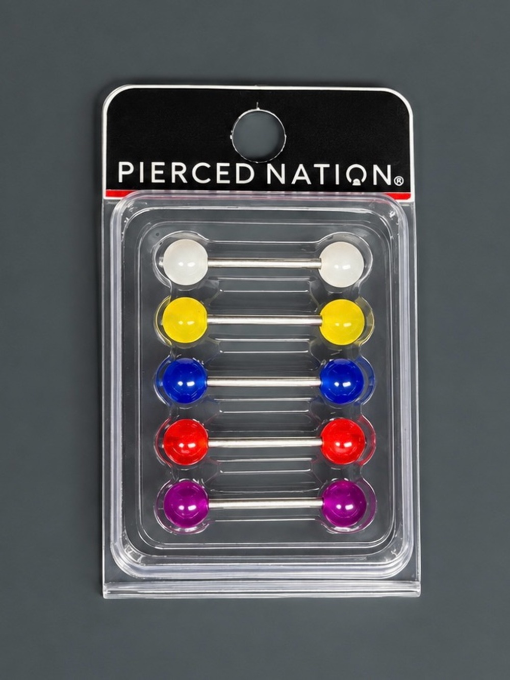 Spencer's Multicolor tongue ring Set — White, Yellow, Blue, Red, Purple